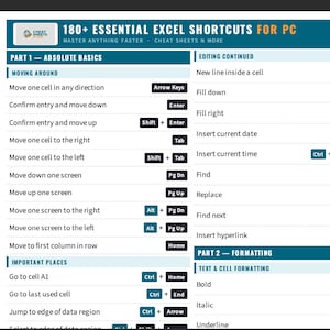 180+ Excel PC-genvägar fusklapp (digitalt tryck)