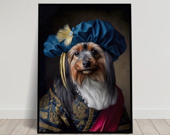 Portrait d'un Yorkshire noble style baroque, Décoration murale animaux, Poster chien baroque, Peinture ancienne, Affiche murale à encadrer