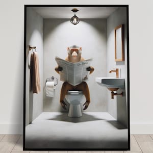 Foto di una scimmia che legge il giornale sul water, Decorazione divertente per il water, Cornice decorativa per il bagno, Poster per il water, Regalo divertente