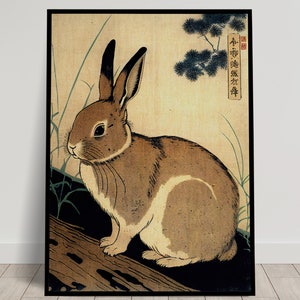 Poster da parete con coniglio, illustrazione in stile artistico giapponese, poster con stampa Ukiyo-e, arte da parete, decorazione murale con coniglio giapponese