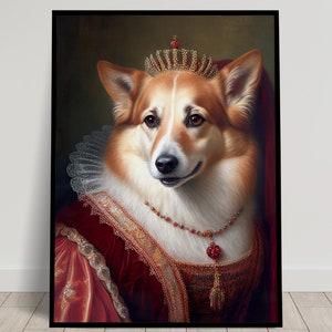 Retrato de un Corgi noble de estilo barroco, Decoración de pared de animales, Póster de perro, Póster de pared para enmarcar