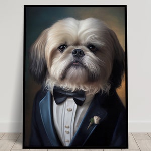 Portrait of a Shih-tzu in a tuxedo, Animal wall decoration, Shih-tzu Tuxedo poster