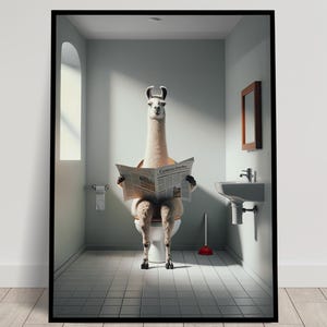 Foto di un lama che legge il giornale sul water, decorazione divertente per il water, cornice decorativa per il bagno, poster per il water, regalo divertente
