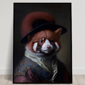 Portrait of a noble Red Panda in baroque style, Animal wall decoration, Red panda poster, Wall poster to frame