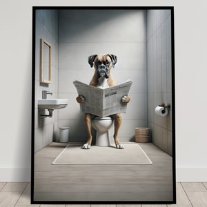 Foto di un pugile che legge il giornale sul water, decorazione umoristica per WC, cornice decorativa per il bagno, poster per WC, regalo divertente