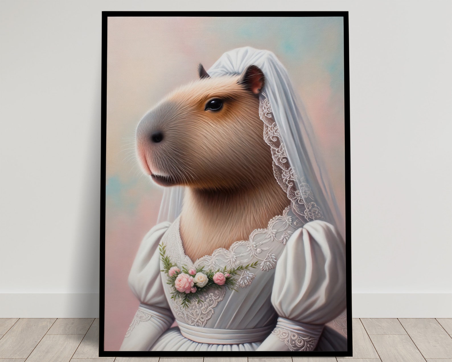 Portrait of a Capybara Wearing a Wedding Dress, Animal Wall Decor ...