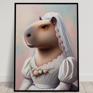 Portrait of a Capybara wearing a Wedding Dress, Animal Wall Decor, Capybara Mariage Poster, Bride Wall Art, Funny Frame, Unique Gift