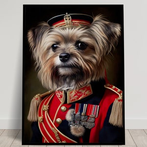 Porträt eines Yorkshires in Militäruniform, Tier-Wanddekoration, Yorkshire-Poster, Hunde-Wandposter