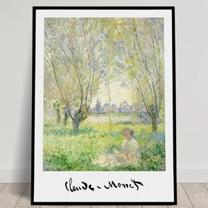 Claude Monet: Frau sitzt unter den Weiden, 1880, Wanddekorationsplakat, Impressionismus-Illustrationsplakat, Meisterwerk-Reproduktion
