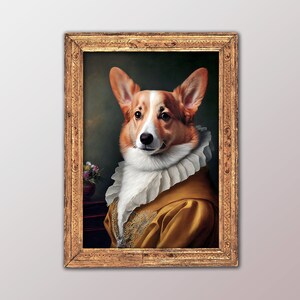 Portrait of a noble Corgi in baroque style, Illustration, Poster, Animal wall decoration, Dog poster