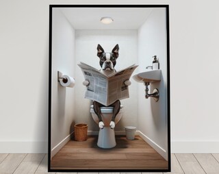 Poster Su Tela Con Cane Boston Terrier - Frase Divertente 'Why Hello Sweet Cheeks' Per Bagno O Toilette