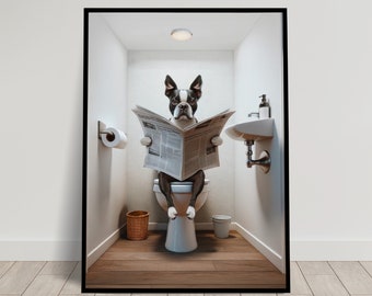 Poster Su Tela Con Cane Boston Terrier - Frase Divertente 'Why Hello Sweet Cheeks' Per Bagno O Toilette