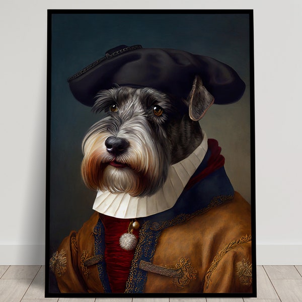 Portrait d'un Schnauzer noble style baroque, Décoration murale animaux, Poster chien, Affiche murale
