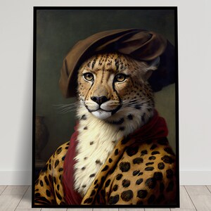 Portrait of a noble cheetah in baroque style, Animal wall decoration, Feline poster, Wall poster to frame