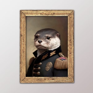 Retrato de una nutria en uniforme militar, decoración de pared de animales, cartel de nutria, impresión de pared de nutria, arte de pared