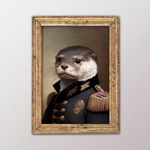 Portrait of an Otter in Military Uniform, Animal wall decoration, Otter poster, Otter wall print, Wall art