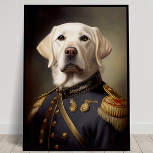 Portrait of a Yellow Labrador in Military Uniform | Animal Wall Art | Poster Yellow Lab