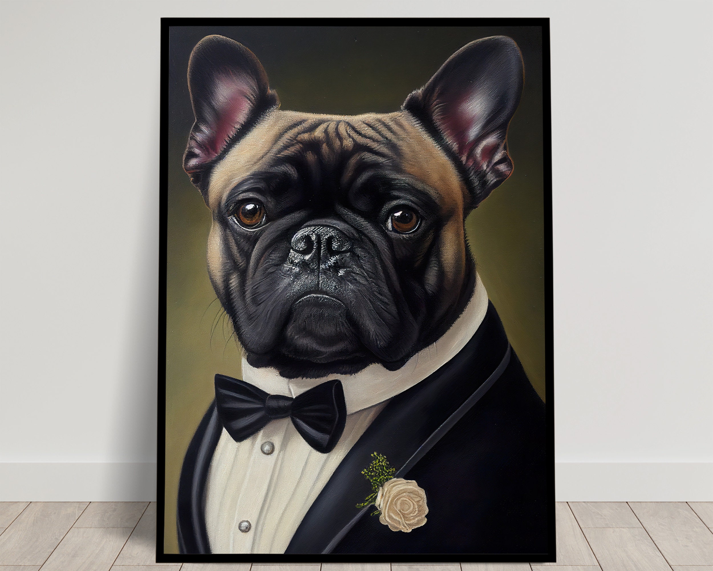 Portrait of a French Bulldog in a Tuxedo Wall Print of a French