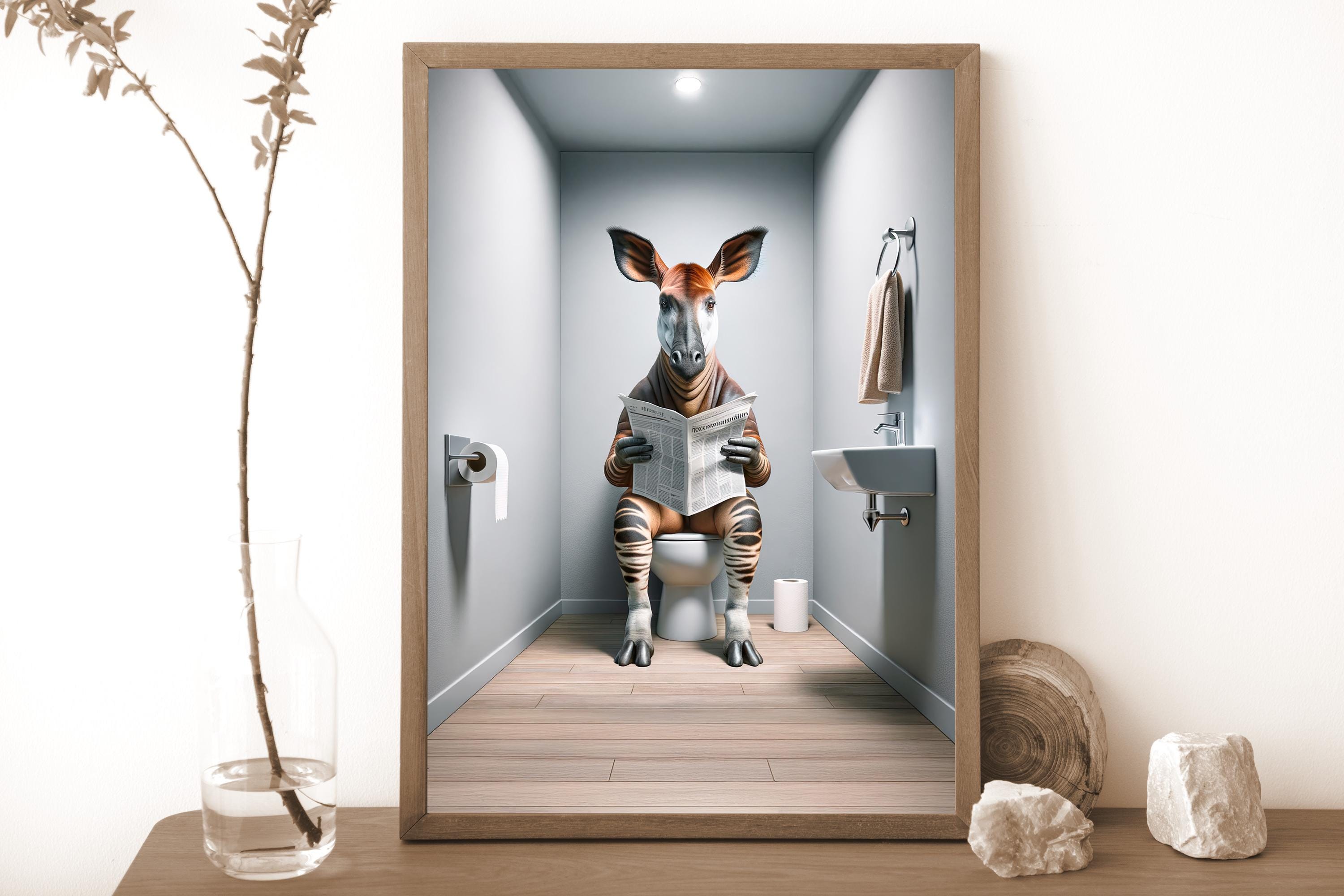 Photograph of an Okapi Reading the Newspaper on the Toilet, Funny ...