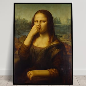 Mona Lisa kneift ihre Nase, Da Vinci Parodie, Toiletten-Humor-Poster, Ausgefallenes Toilettendekor, Geschenkidee zur Wohnungserwärmung, Toilettenposter, Toilettenrahmen