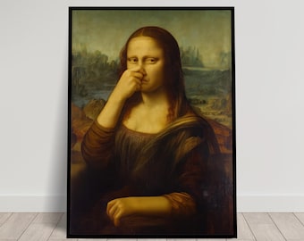 Mona Lisa Pinching Her Nose, Funny Bathroom Poster, Toilet Humor Wall Art, Da Vinci Parody, Quirky Restroom Decor, Funny Art Framed Gift