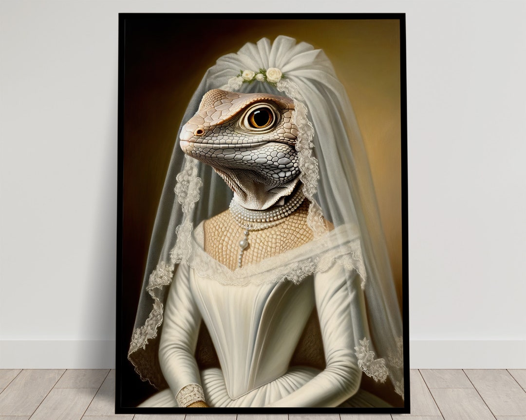 Portrait of a Lizard Wearing a Wedding Dress, Animal Wall Decor, Lizard ...