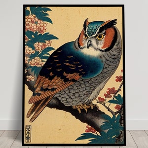 Owl Wall Poster - Owl, Japanese Art Style Illustration, Japanese Wall Decoration
