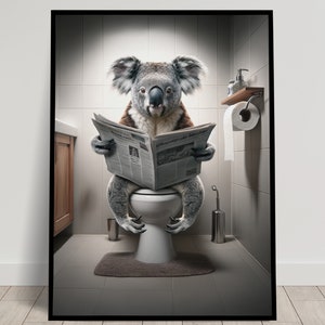 Foto di un Koala che legge il giornale sul water, decorazione umoristica per WC, cornice decorativa per il bagno, poster per WC, regalo divertente