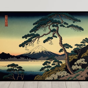 Pôster de parede de paisagem de montanha japonesa, ilustração de estilo de arte japonesa, decoração de parede de paisagem de montanha