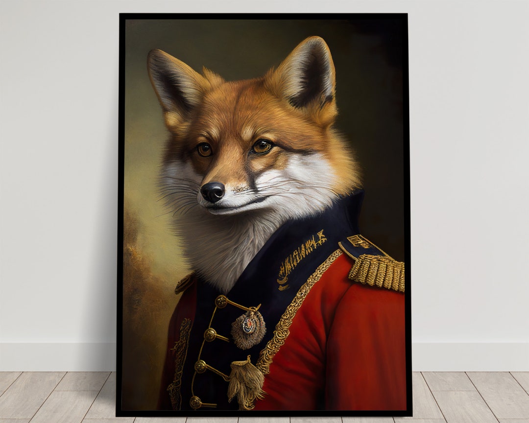 Fox Army Portrait of a Fox in Military Uniform, Animal Wall Decor, Fox Poster ...