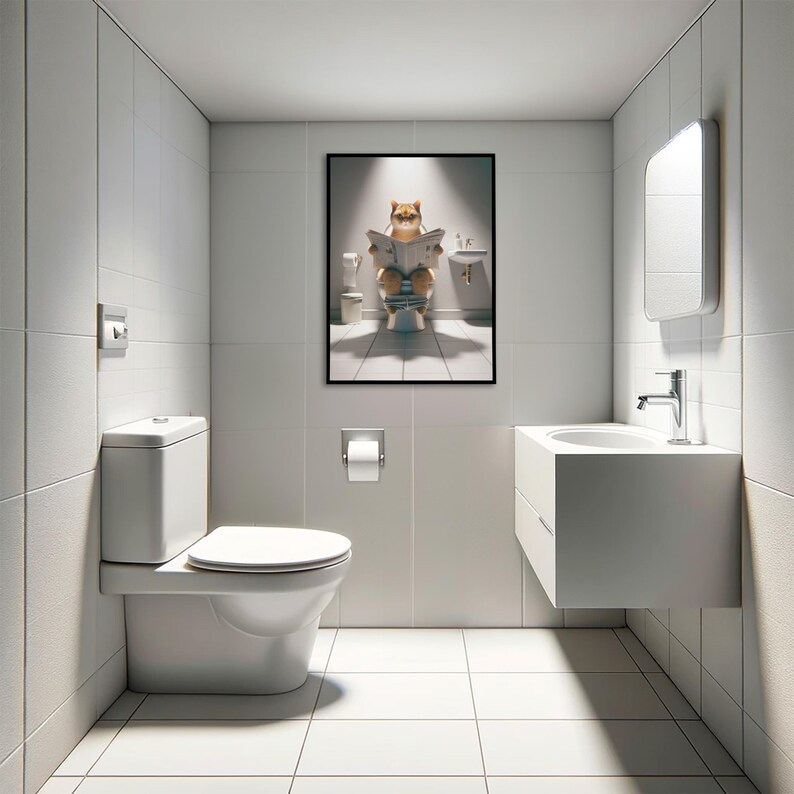 Tableau Mural British Shorthair - Déco Métal Rétro 40 Cm - Humour Chat Toilette, Pour Bar, Salon, Salle De Bain - 4