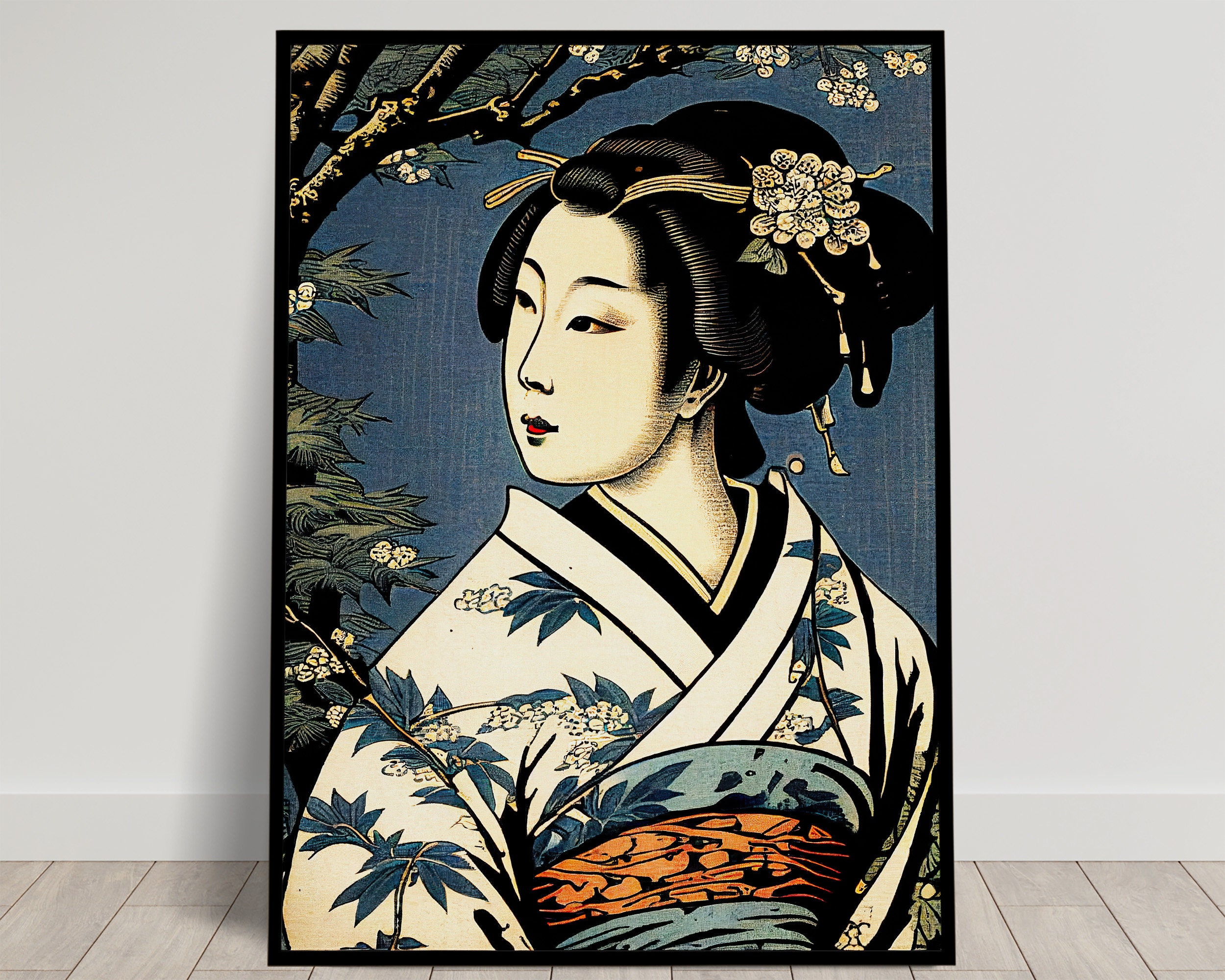 Póster de pared de geisha, ilustración de estilo artístico japonés, decoración de pared de geiko, póster enmarcable