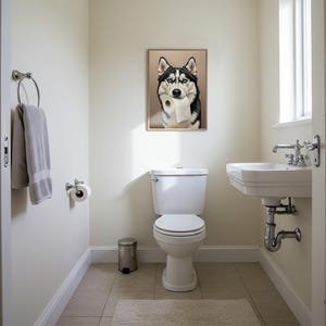 Husky with toilet paper roll in mouth, Toilet Humor, Sibe Gifts, Bathroom Print, Dog Lover Gift, WC Wall Art, Framed Print image 10