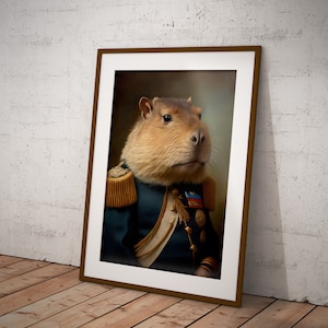 Ritratto di un capibara in uniforme militare, stampa di capibara, decorazione da parete con animali, poster di capibara immagine 8