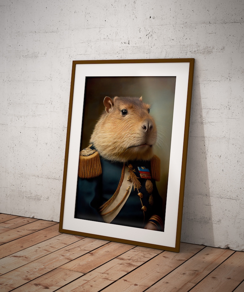 Ritratto di un capibara in uniforme militare, stampa di capibara, decorazione da parete con animali, poster di capibara immagine 8