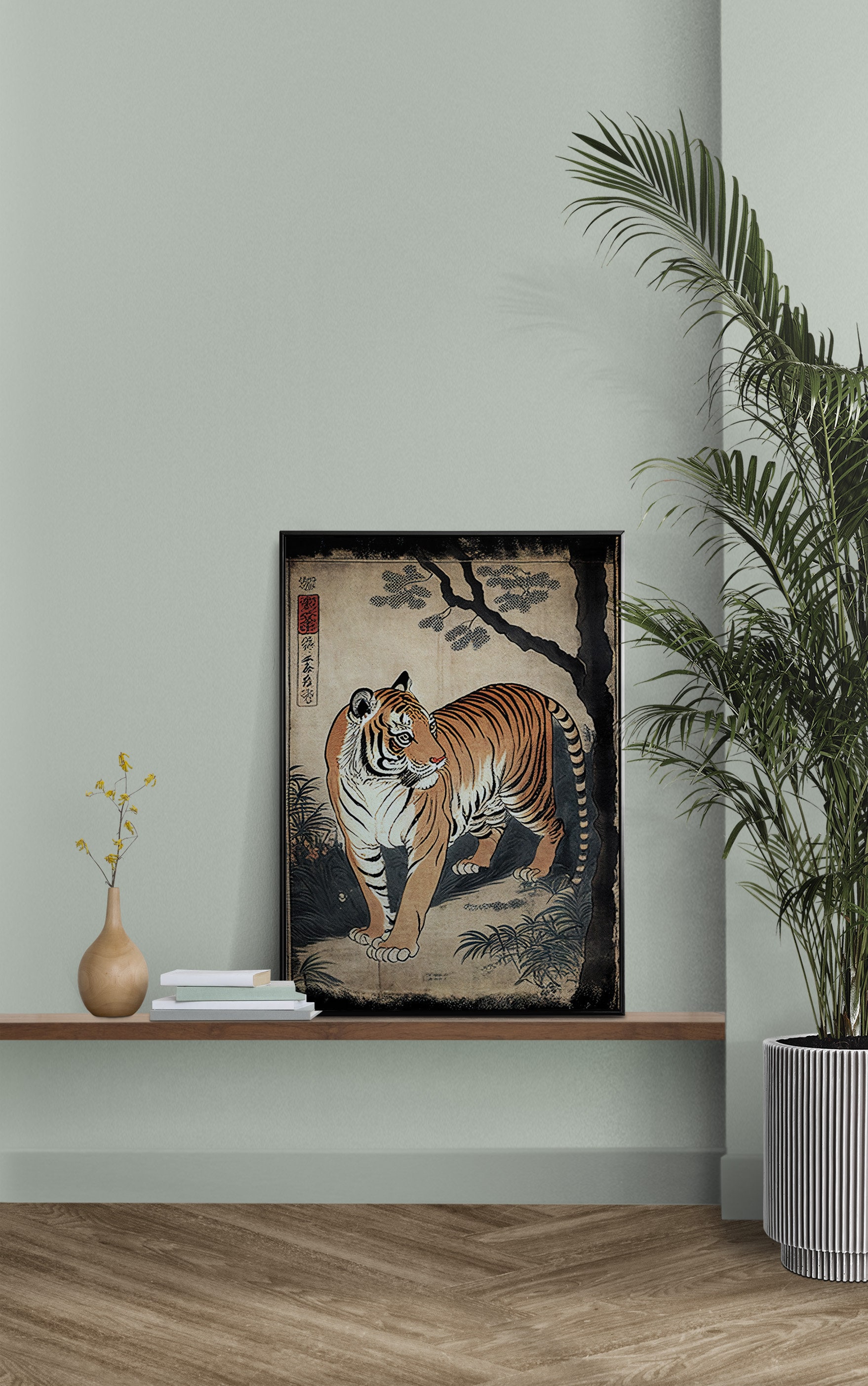 Tiger Wall Poster, Japanese Art Style Illustration, Ukiyo-e