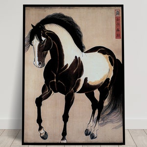 Horse Wall Poster, Japanese Art Style Illustration, Equine Wall Decor, Vintage Horse Print, Ukiyo-e Wall Art