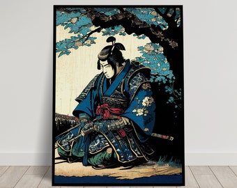 Samurai Wall Poster, Japanese Art Style Illustration, Ukiyo-e Wall Decoration, Framing Poster