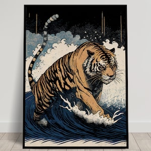 Tiger Wall Poster, Japanese Art Style Illustration, Ukiyo-e