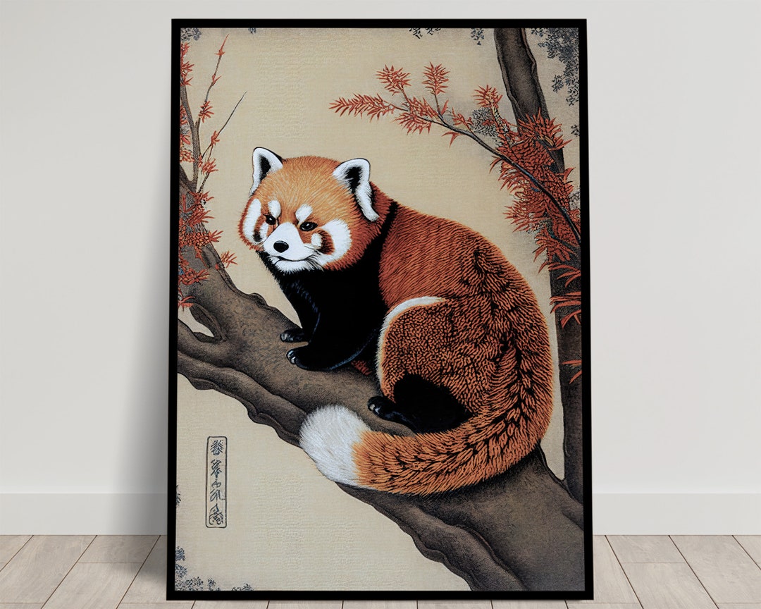 Red Panda Wall Art Poster, Japanese Art Style Illustration, Ukiyo-e ...