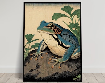 Wall Poster Frog, Japanese art style illustration, Toad wall decoration, Japanese poster to frame