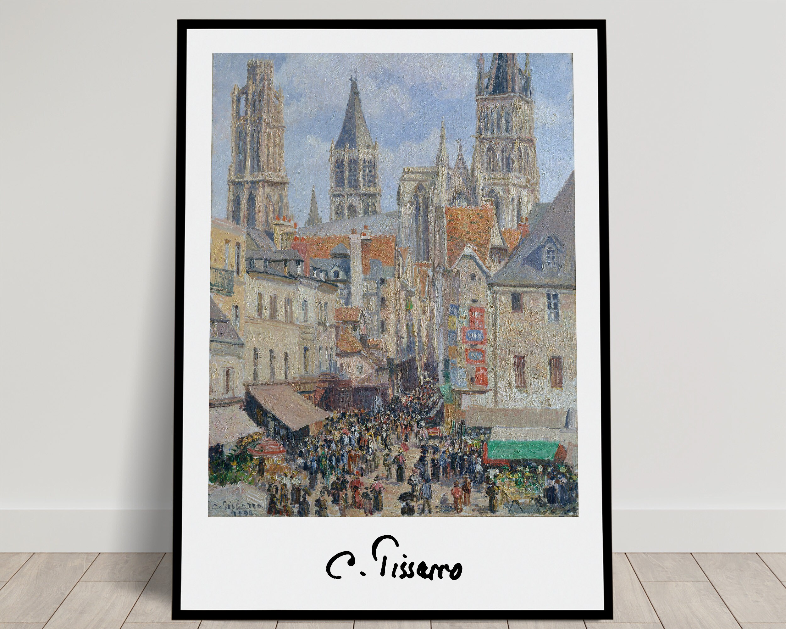 Camille Pissarro, Rue de l'Epicerie, Rouen, Wall Decoration Poster, Impressionism Illustration, Classical Masterpiece Reproduction