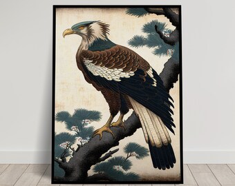 Eagle Wall Poster, Japanese Art Style Illustration, Ukiyo-e Print Poster, Wall Art, Eagle Japan Wall Decoration