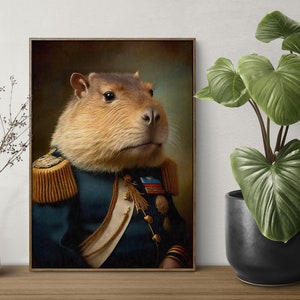 Ritratto di un capibara in uniforme militare, stampa di capibara, decorazione da parete con animali, poster di capibara immagine 4