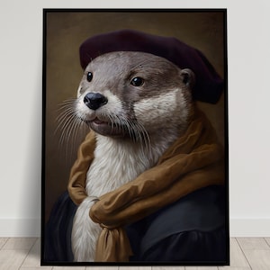Retrato de una nutria noble de estilo barroco, Decoración de pared de animales, Póster de nutria, Póster de pared para enmarcar