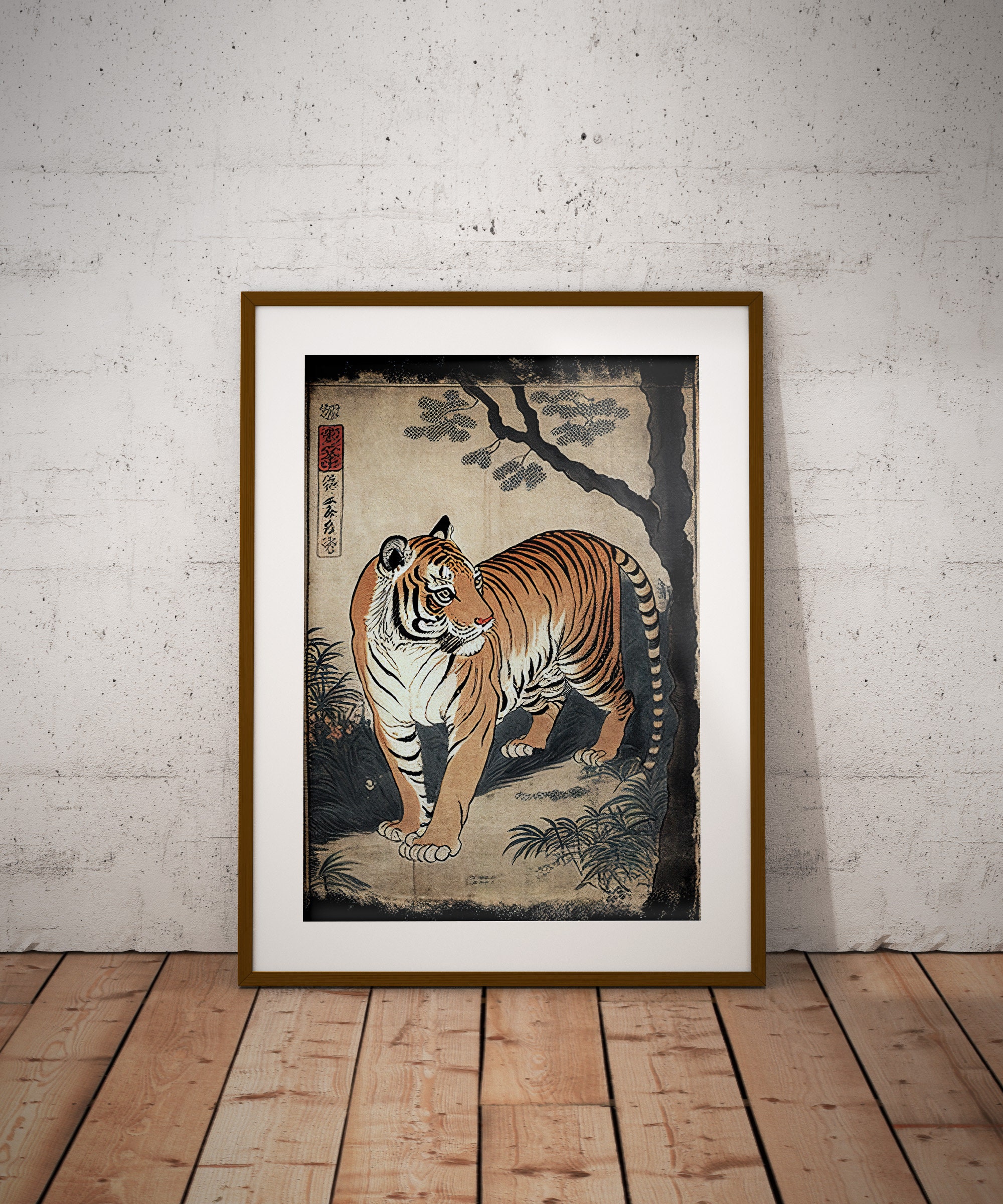 Tiger Wall Poster, Japanese Art Style Illustration, Ukiyo-e