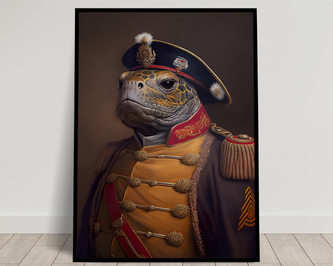 Portrait of a Turtle in Military Uniform, Heroic Tortoise Wall Print ...