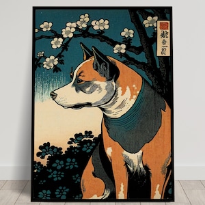 Cartel de pared de perro, ilustración de estilo de arte japonés, cartel impreso Ukiyo-e, arte de pared, decoración de pared de perro de Japón