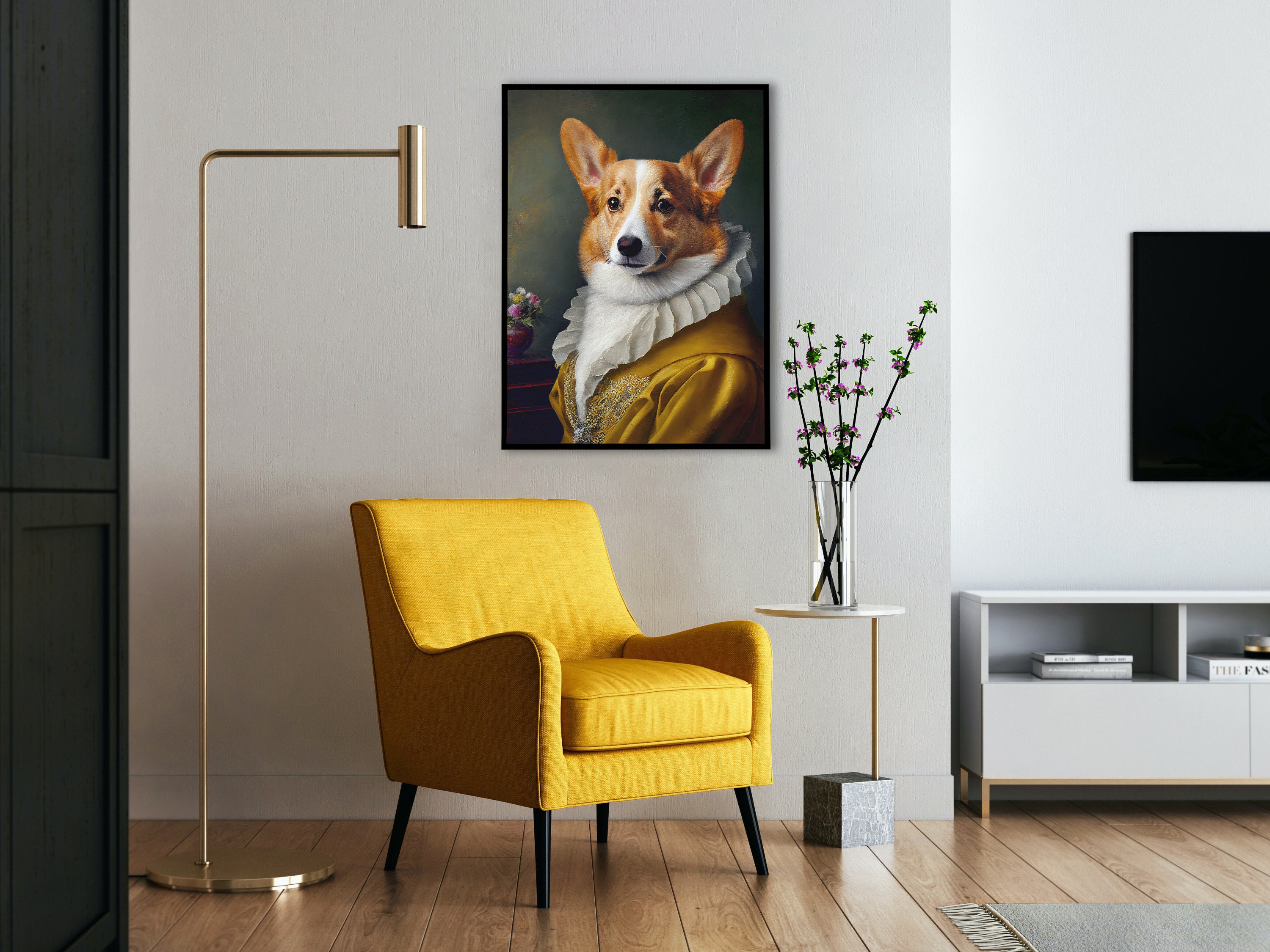 LURENCZH Quadro Su Tela Con Corgi – Stampa Artistica Ad Acquerello Per Cameretta Bambini – Con Cornice, 3 Pezzi