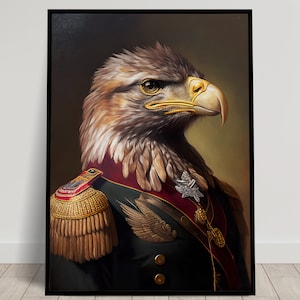Ritratto di un'uniforme militare dell'Aquila, decorazione murale di animali, poster di uccelli eroici, arte murale, stampa Aquila